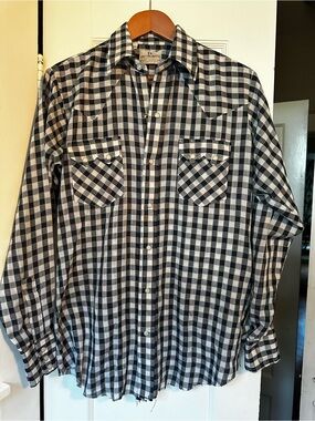 Vintage Black & White Checkered Men’s Western Shirt